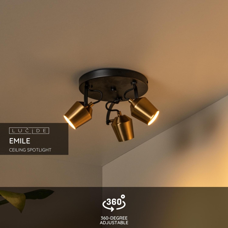 Lucide EMILE - Ceiling spotlight - Ø 23 cm - 3xGU10 - Matt Gold / Brass
